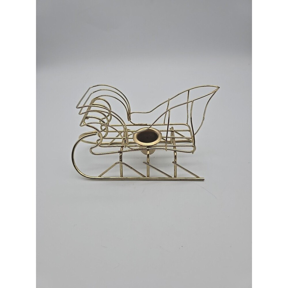 Vintage HOMCO Sleigh Candle Holder 5142-DE Gold Metal for Taper Candle Christmas